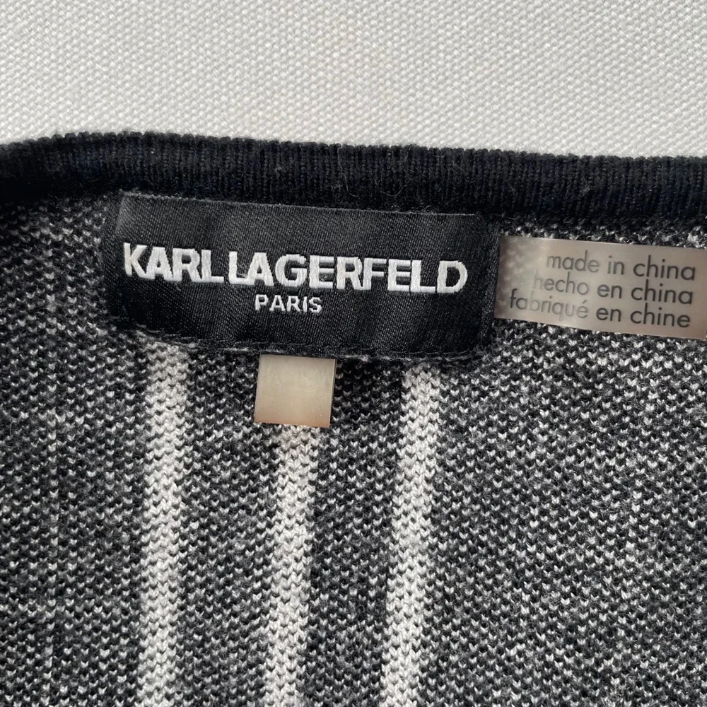 Karl Lagerfeld Paris Womens Black White Grid Longline Plaid Cardigan Size XL